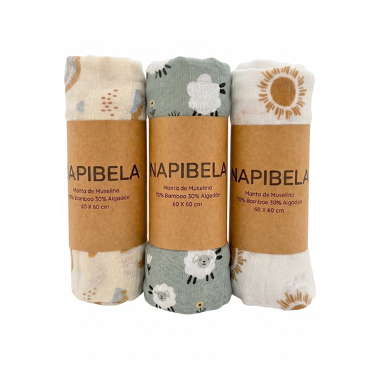 Pack 3 Tutos de Muselina para Bebé de Bambú y Algodón Ultra Suave