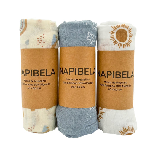 Pack 3 Tutos de Muselina para Bebé de Bambú y Algodón Ultra Suave