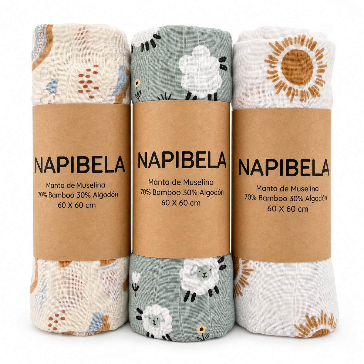 Pack 3 Tutos de Muselina para Bebé de Bambú y Algodón Ultra Suave