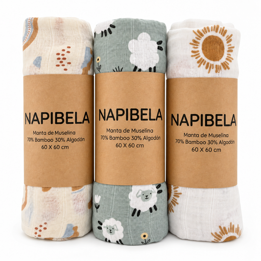 Pack 3 Tutos de Muselina para Bebé de Bambú y Algodón Ultra Suave